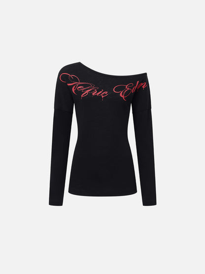 Aelfric Eden Off-The-Shoulder Script Long Sleeve Tee