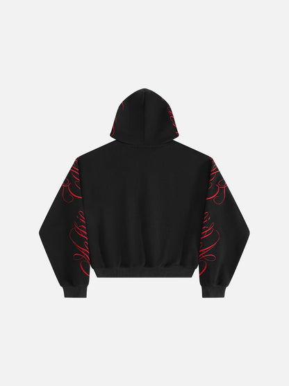 Aelfric Eden Boxy Script Embroidery Zip Up Hoodie
