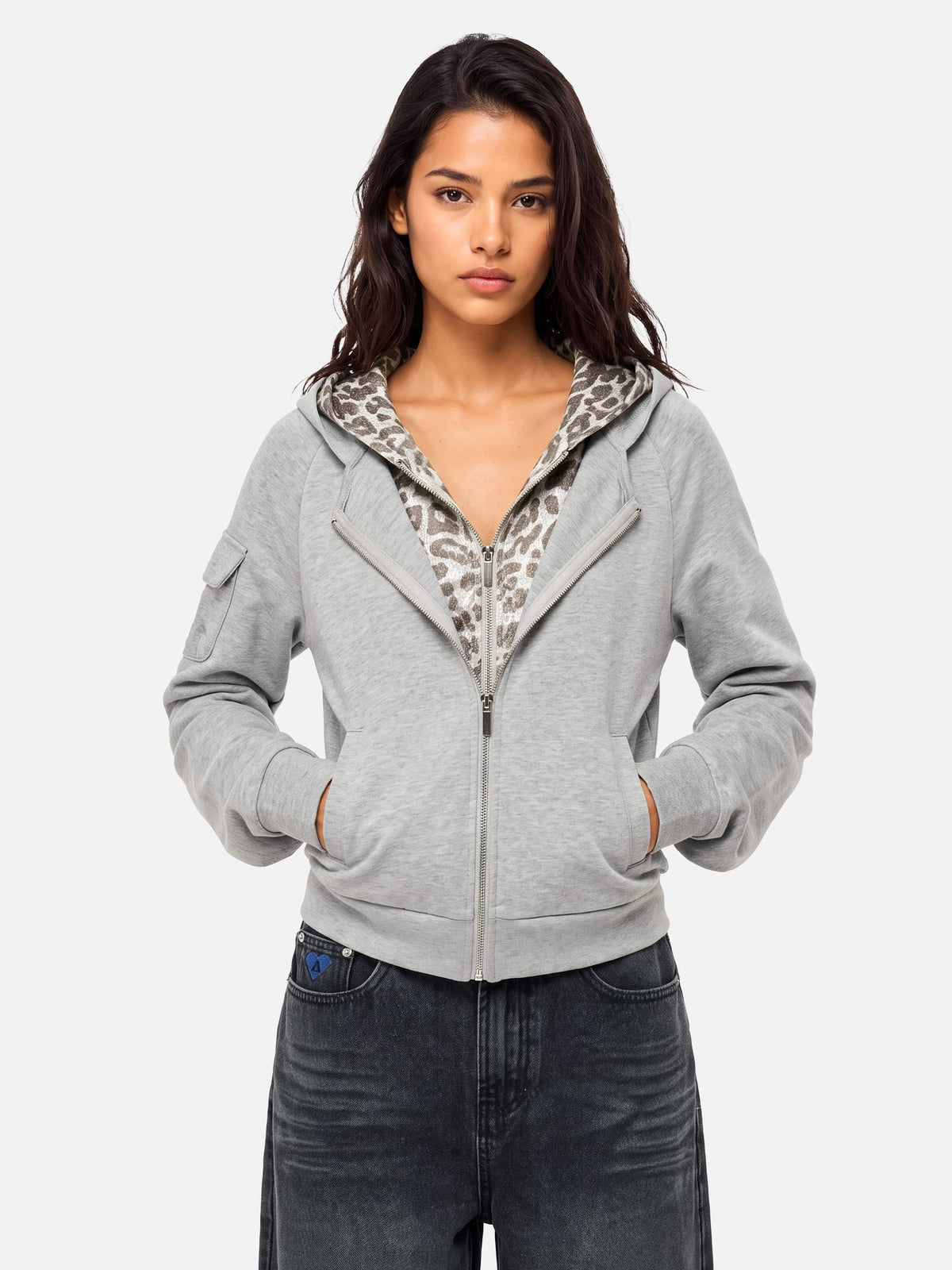Aelfric Eden Leopard Panel Zip Up Hoodie