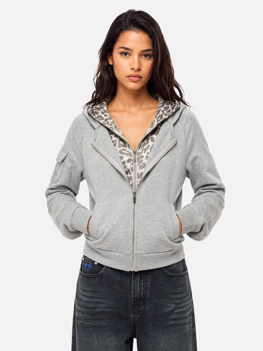 Aelfric Eden Leopard Panel Zip Up Hoodie