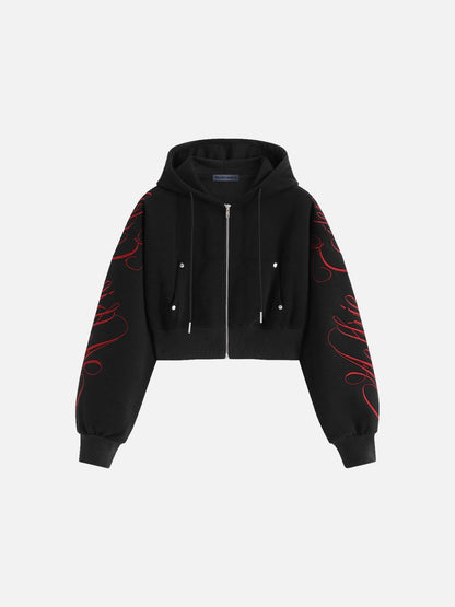 Aelfric Eden Boxy Script Embroidery Zip Up Hoodie