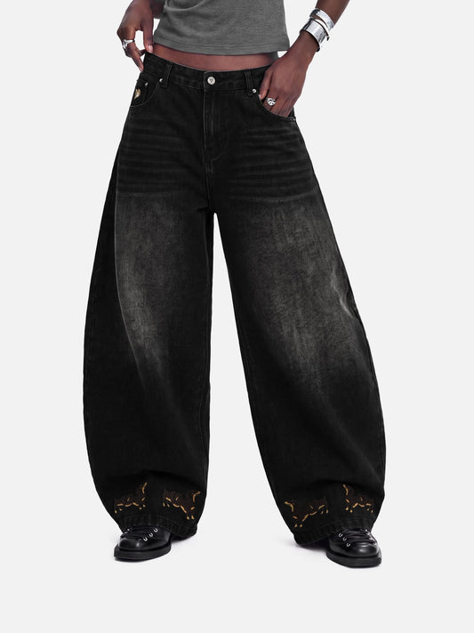 Aelfric Eden Dachshund Embroidery Baggy Barrel Jeans