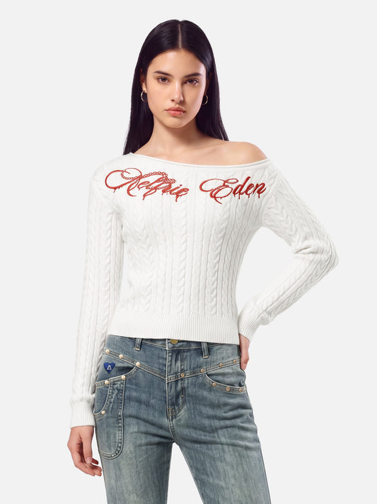 Aelfric Eden Cable Knit Off-The-Shoulder Sweater