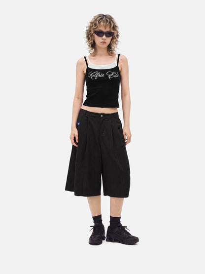 Aelfric Eden Pinstripe Pleated Longline Shorts