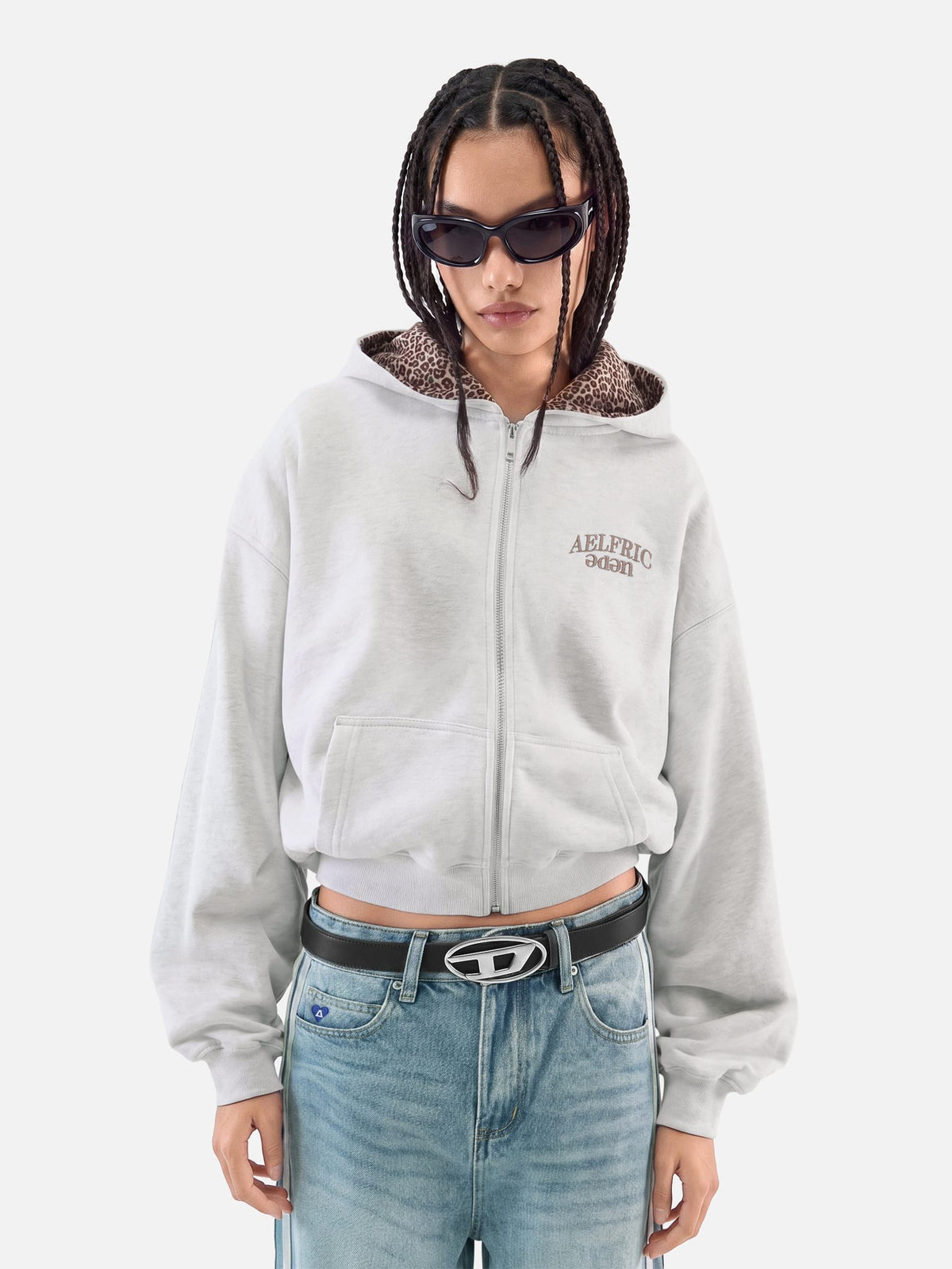 Aelfric Eden Boxy Leopard Lined Zip Up Hoodie
