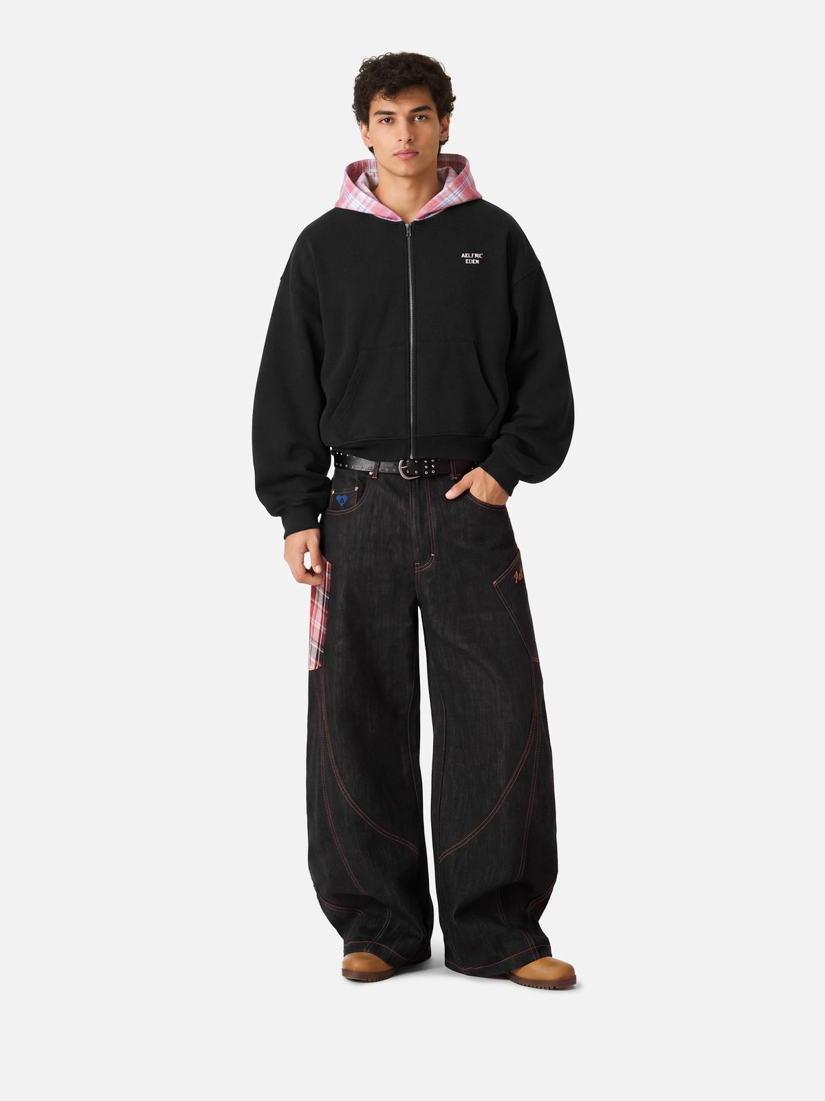 Aelfric Eden Boxy Plaid Hood Zip Up Hoodie