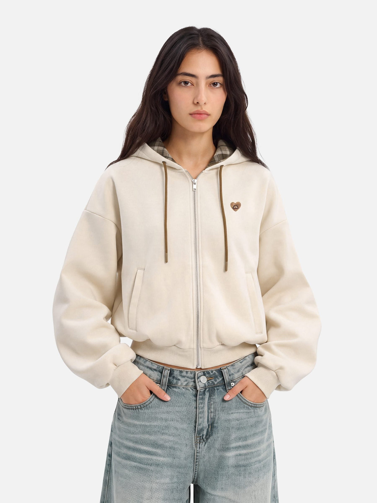 Aelfric Eden Boxy Reversible Plaid Zip Up Hoodie
