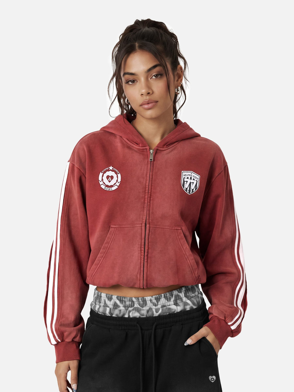 Aelfric Eden Boxy fit 77 Stripe Zip Hoodie – Acid Wash