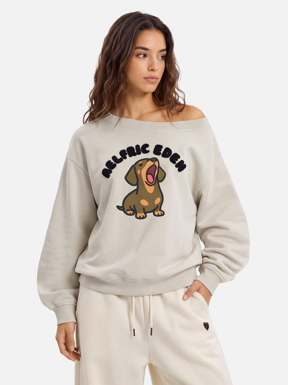 Aelfric Eden Dachshund Off-The-Shoulder Sweatshirt