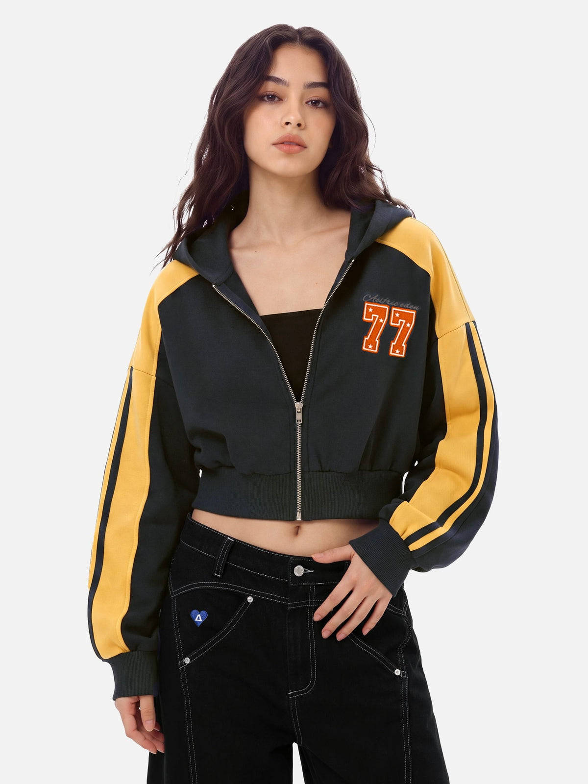 Aelfric Eden Cropped Color Block Zip Up Hoodie