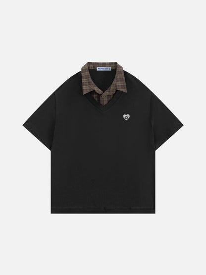 Aelfric Eden Boxy Layered Plaid Polo Tee