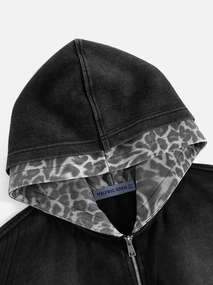 Aelfric Eden Boxy Leopard Hood Zip Up Hoodie