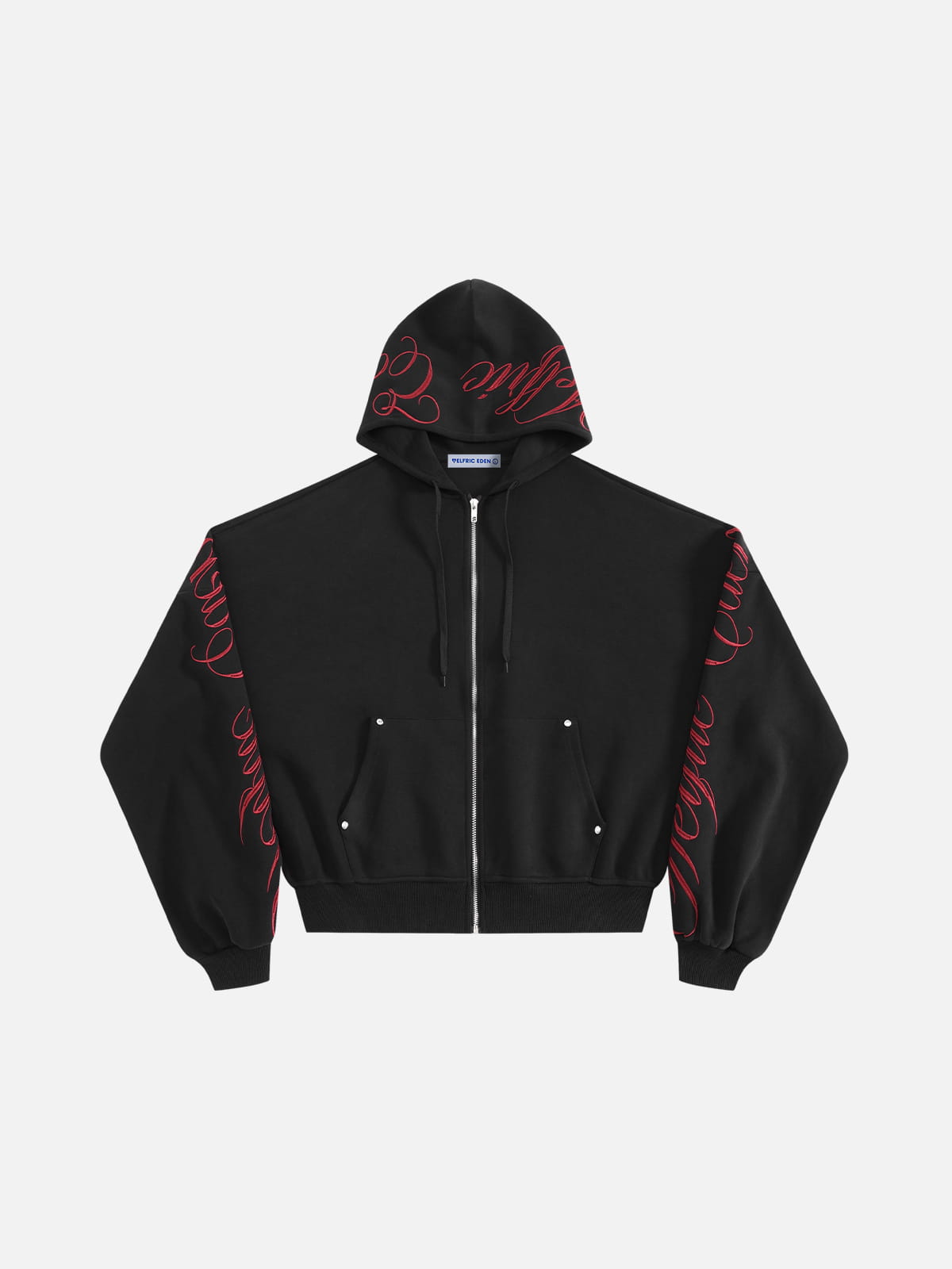 Aelfric Eden Boxy Script Embroidery Zip Up Hoodie