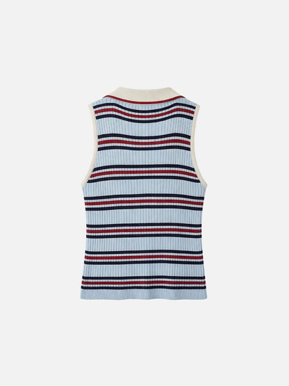 Aelfric Eden Striped Polo Collar Sweater Vest