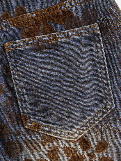 [Pre-Order] Aelfric Eden Flocked Floral Baggy Barrel Jeans