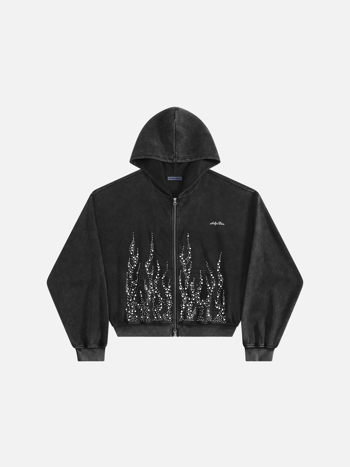 Aelfric Eden Boxy Flame Rhinestone Zip Up Hoodie