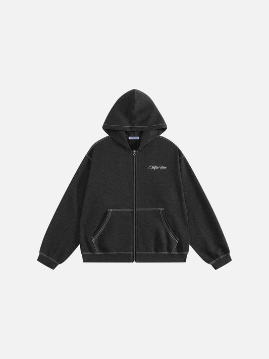 Aelfric Eden Boxy Contrast Stitching Zip Up Hoodie