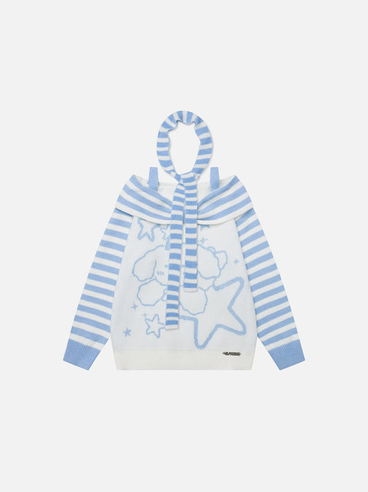 Aelfric Eden Cartoon Dog Off-The-Shoulder Sweater