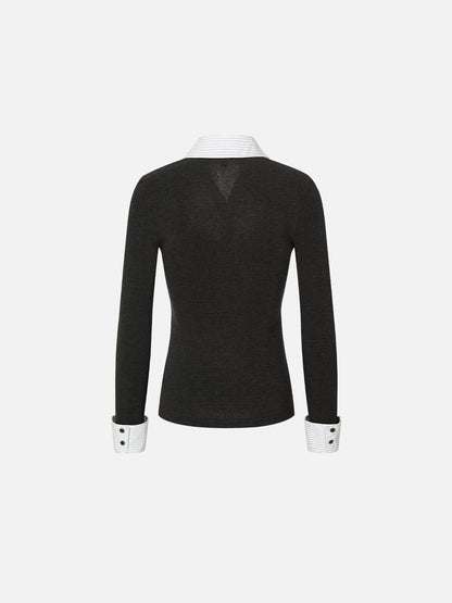 Aelfric Eden Striped Layered Cowl Neck Knit Top