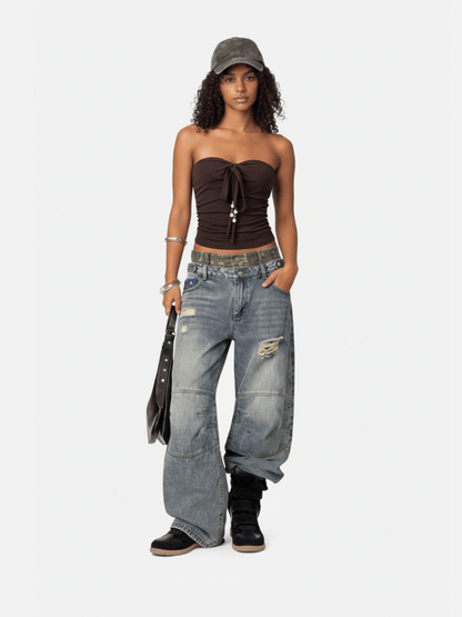 Aelfric Eden Ruched Tie Front Tube Top