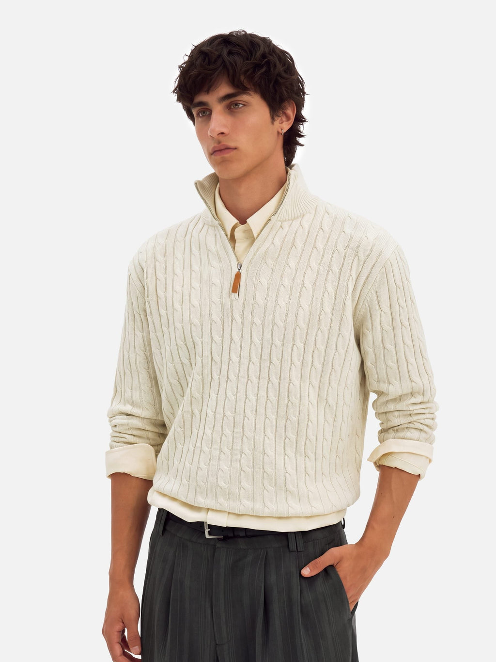 Aelfric Eden Half Zip Cable Knit Sweater