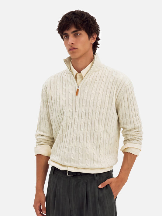 Aelfric Eden Half Zip Cable Knit Sweater